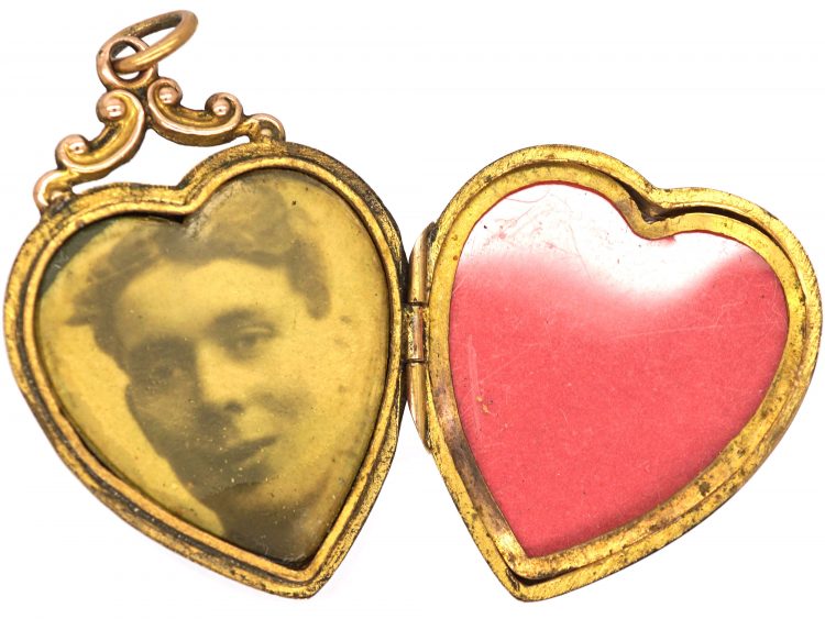 Edwardian 9ct Back & Front Heart Shaped Locket with Flower Motif set with Paste