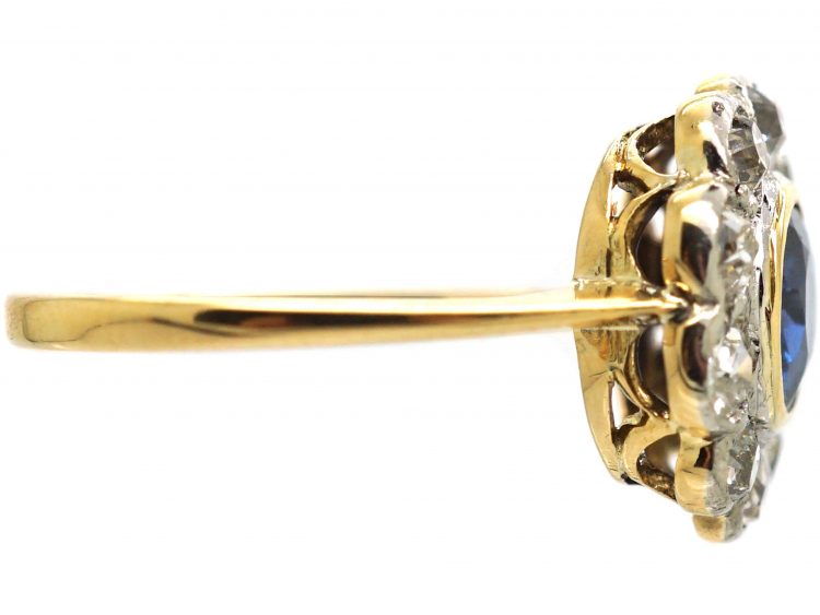 Edwardian 18ct Gold & Platinum, Sapphire & Diamond Cluster Ring