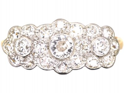 Edwardian 18ct Gold & Diamond Triple Cluster Diamond Ring