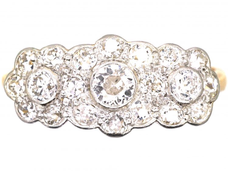 Edwardian 18ct Gold & Diamond Triple Cluster Diamond Ring