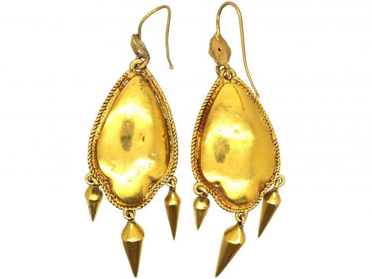 Mid Victorian 15ct Gold & Cabochon Garnet Drop Earrings