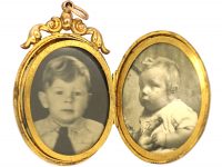 Edwardian 9ct Back & Front Large Oval Locket with Swallow Motif