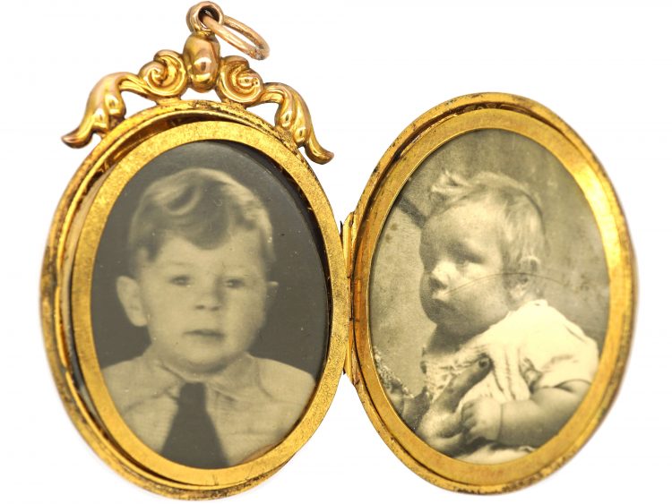 Edwardian 9ct Back & Front Large Oval Locket with Swallow Motif