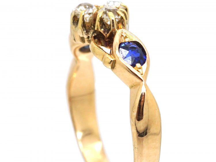 Edwardian 18ct Gold, Sapphire & Diamond Three Leaf Clover Ring
