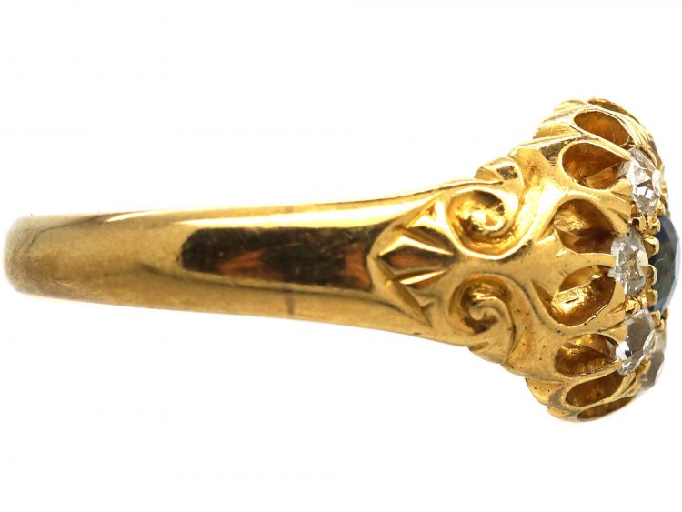 Edwardian 18ct Gold, Sapphire & Diamond Cluster Ring