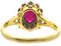 18ct Gold, Ruby & Diamond Oval Cluster Ring
