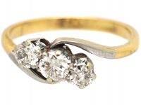 Edwardian 18ct Gold & Platinum, Three Stone Diamond Crossover Ring