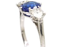 18ct White Gold, Unheated Sapphire & Diamond Three Stone Ring