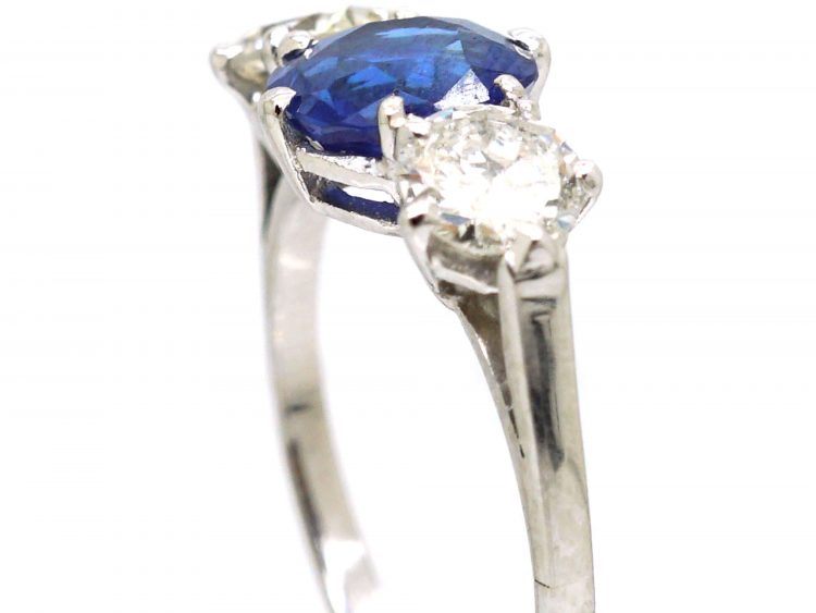 18ct White Gold, Unheated Sapphire & Diamond Three Stone Ring