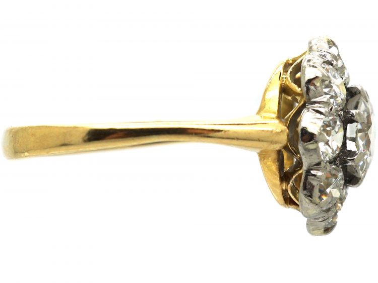 Retro 18ct Gold & Palladium Diamond Set Daisy Cluster Ring
