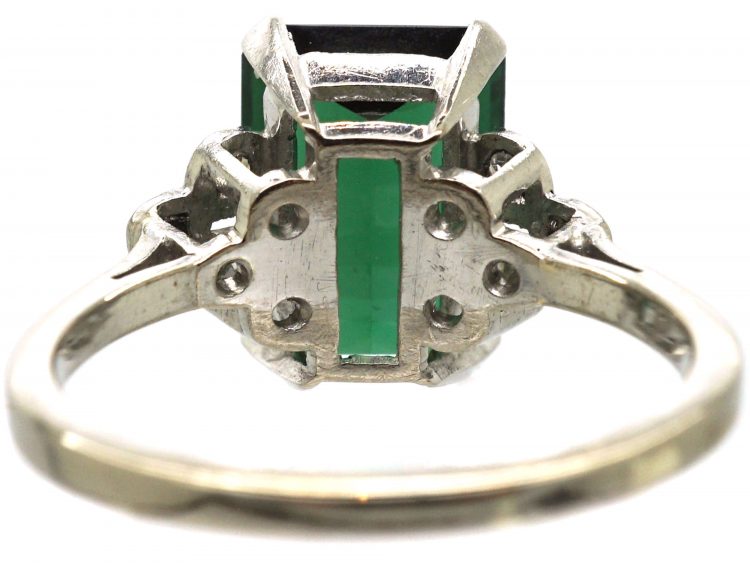 Art Deco 18ct White Gold & Platinum, Green Tourmaline & Diamond Ring