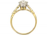 Art Deco 18ct Gold & Platinum Diamond Solitaire Ring with Diamond Set Shoulders