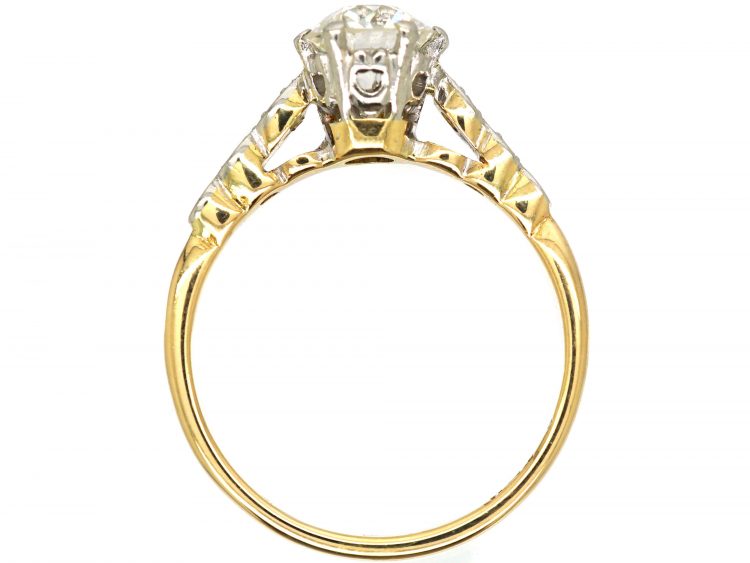 Art Deco 18ct Gold & Platinum Diamond Solitaire Ring with Diamond Set Shoulders