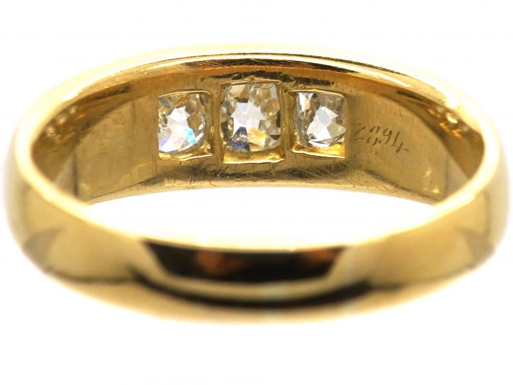 Victorian 18ct Gold, Three Stone Old Mine Cut Diamond Ring by Charles Green