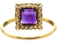 Art Deco 18ct Gold & Platinum, Amethyst & Diamond Square Ring