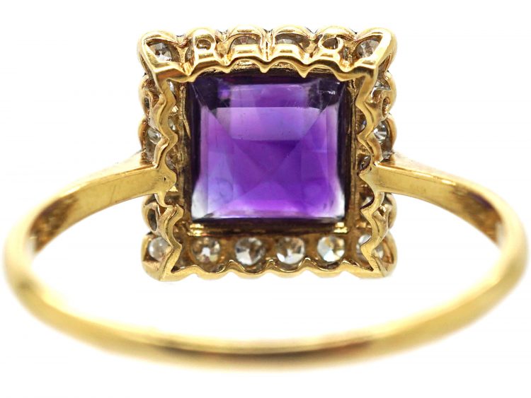 Art Deco 18ct Gold & Platinum, Amethyst & Diamond Square Ring