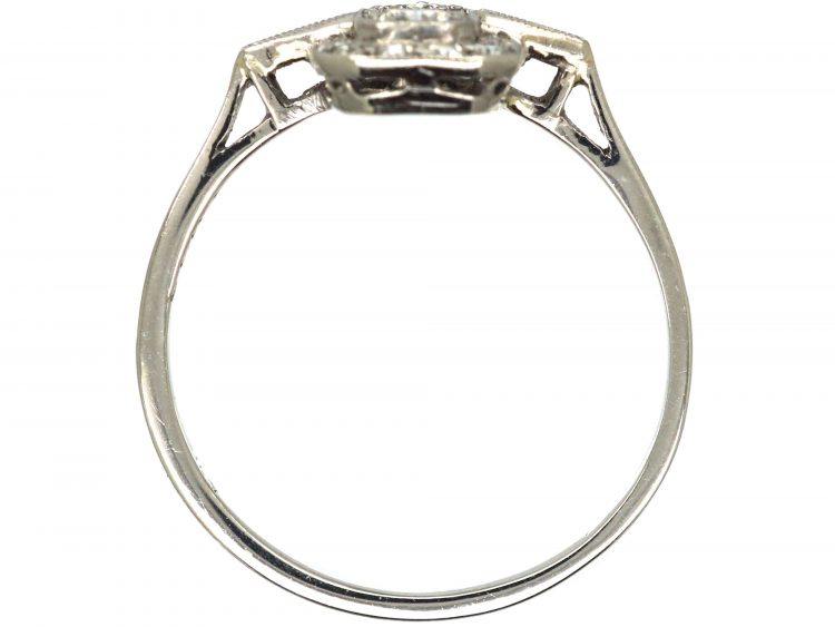 Art Deco Rectangular Shaped Ring with Round & Baguette Diamonds