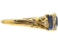 Victorian 18ct Gold, Three Stone Sapphire & Diamond Carved Half Hoop Ring