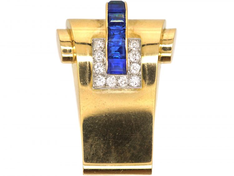 Art Deco 18ct Gold Clip by Boucheron set with Sapphires & Diamonds