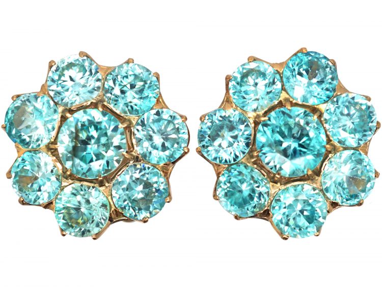Retro 9ct Gold Zircon Cluster Earrings