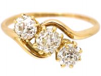 Edwardian 18ct Gold Three Stone Diamond Crossover Ring
