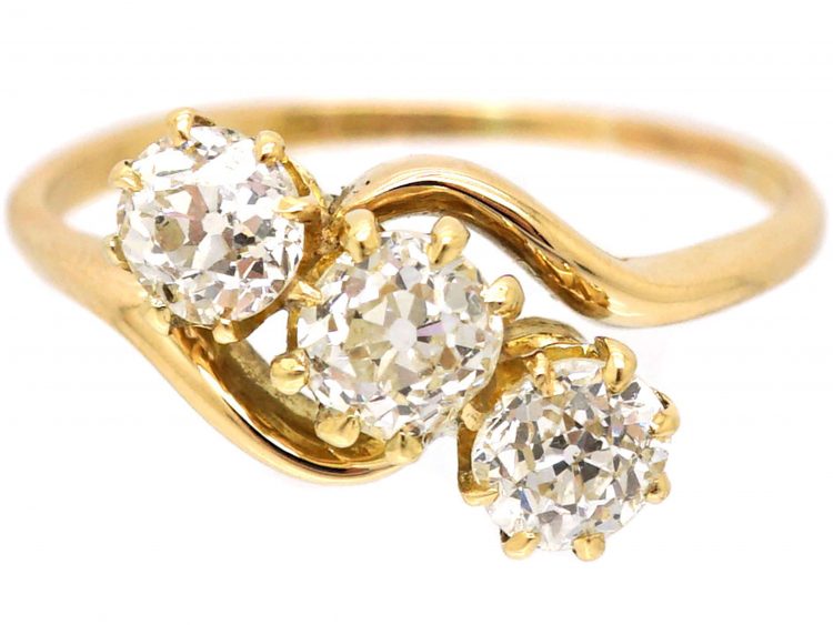 Edwardian 18ct Gold Three Stone Diamond Crossover Ring