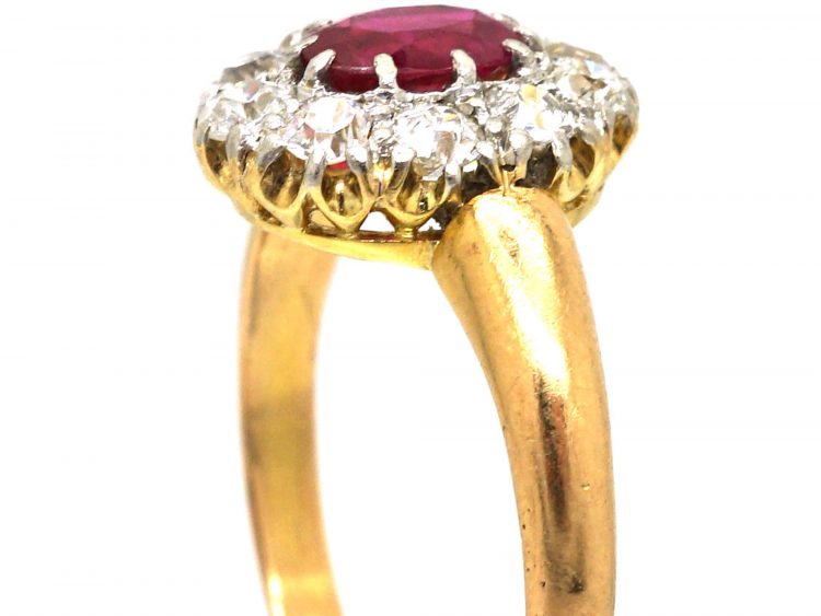 Edwardian 18ct Gold, Ruby & Diamond Cluster Ring