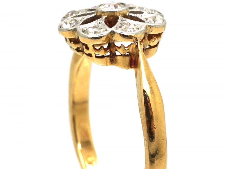Art Deco 18ct Gold & Platinum Open Work Diamond Cluster Ring