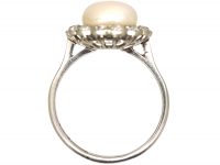 Art Deco Platinum, Natural Pearl & Diamond Cluster Ring