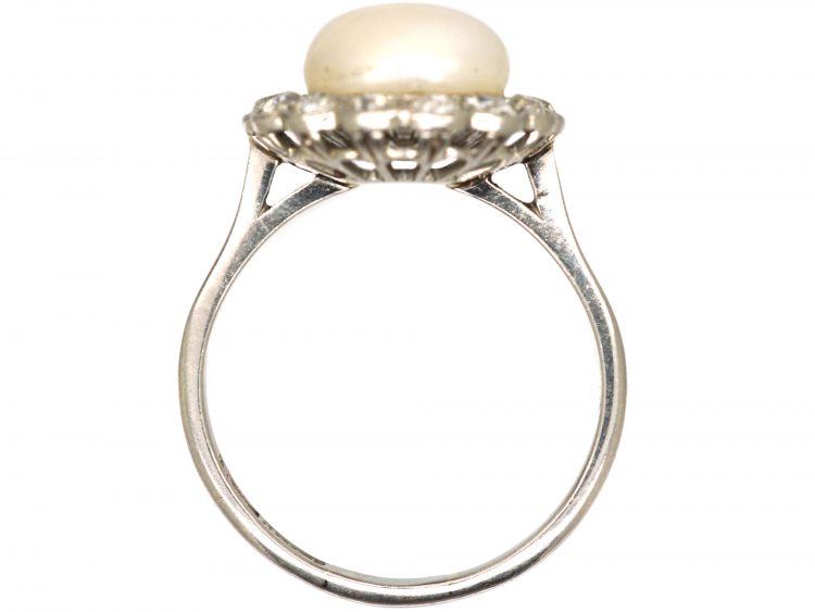 Art Deco Platinum, Natural Pearl & Diamond Cluster Ring