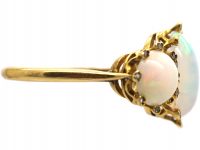 Edwardian 18ct Gold, Three Stone Opal Ring with Diamond Set Claws