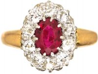 Edwardian 18ct Gold, Ruby & Diamond Cluster Ring