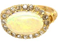 Edwardian 18ct Gold, Opal & Rose Diamond Cluster Ring