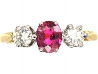 18ct Gold, Three Stone Ruby & Diamond Ring