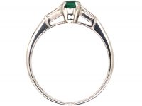 18ct White Gold, Emerald & Baguette Diamond Ring