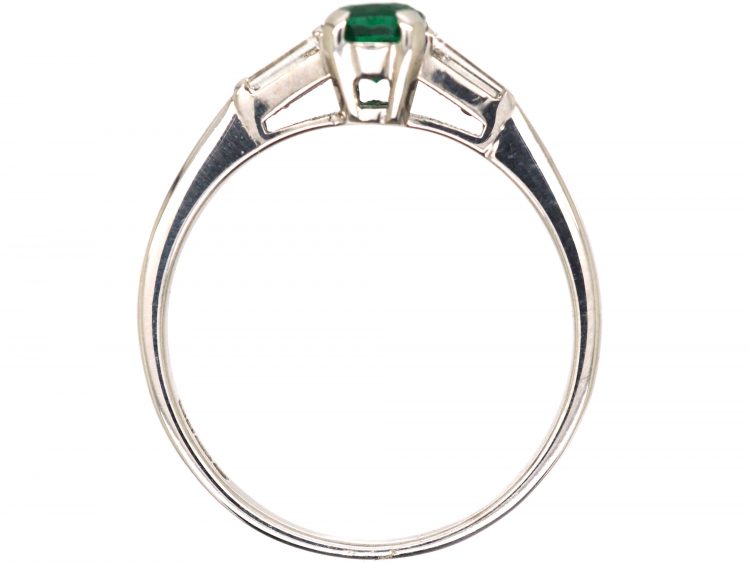 18ct White Gold, Emerald & Baguette Diamond Ring