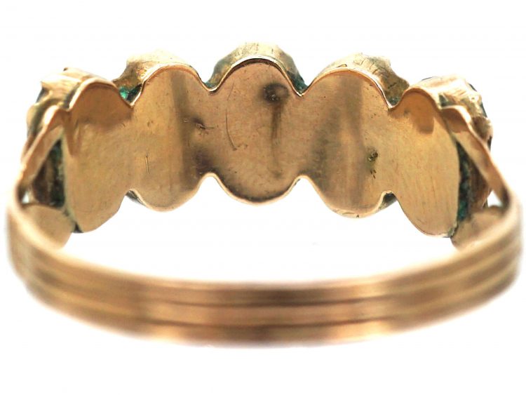 Georgian 9ct Gold, Five Green Emerald Paste Ring