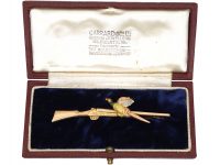 Edwardian 15ct Gold, Enamel & Platinum, Pheasant & Gun Brooch Retailed by Garrards