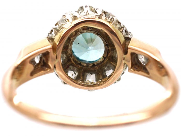 Edwardian Zircon & Diamond Cluster Ring with Diamond Set Shoulders