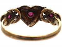 Early 20th Century 8ct Gold Ring with Heart & Knot Motif set with Cabochon Rubies