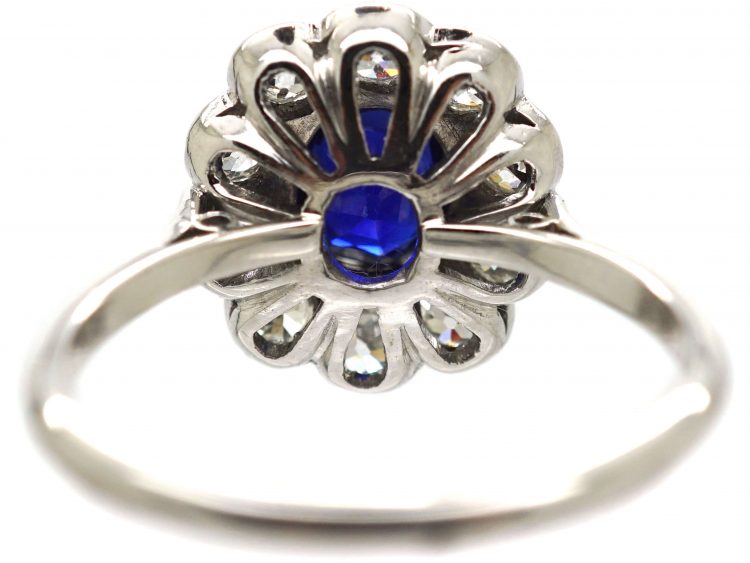 18ct White Gold & Platinum, Sapphire & Diamond Cluster Ring