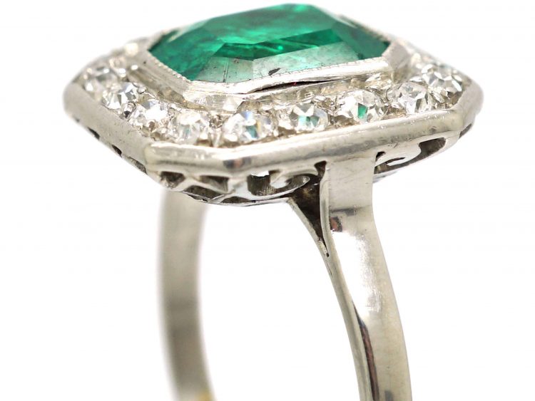 Art Deco Platinum, Emerald & Diamond Ring