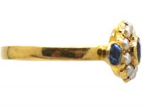 Victorian 18ct Gold, Sapphire & Natural Split Pearl Cluster Ring