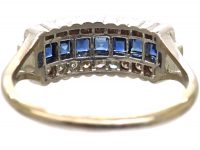 Art Deco Platinum, Sapphire & Diamond Three Row Ring