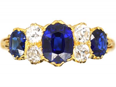 Victorian 18ct Gold, Three Stone Sapphire & Diamond Ring