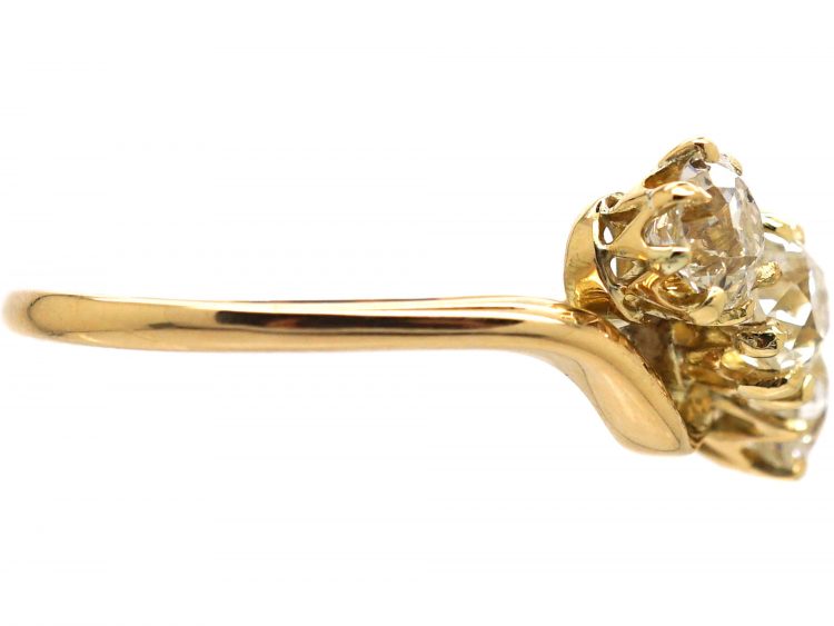 Edwardian 18ct Gold Three Stone Diamond Crossover Ring