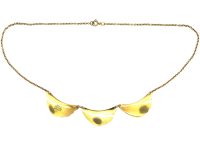 1950s Silver Necklace with Three White Enamelled Waves by Elvik & Co