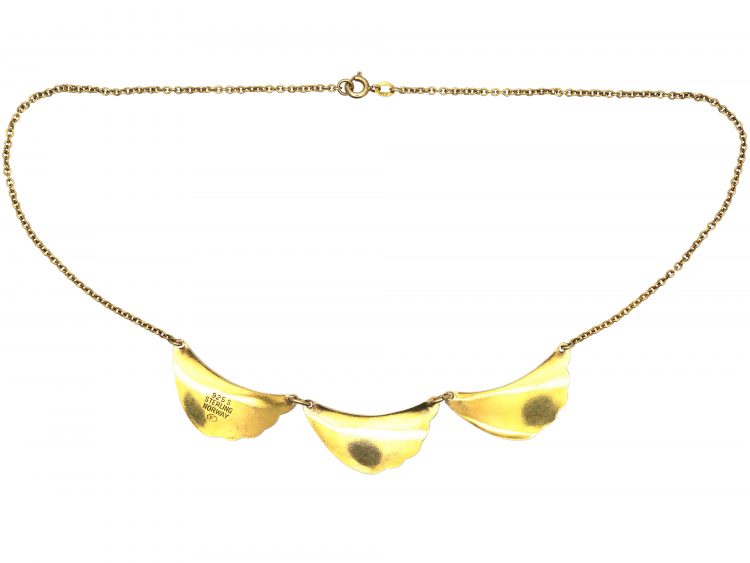 1950s Silver Necklace with Three White Enamelled Waves by Elvik & Co