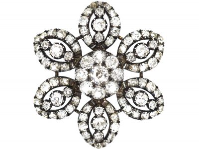 Georgian Flower Brooch & Pendant set with Old Mine Cut Diamonds
