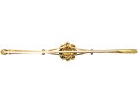 Edwardian 15ct Gold & Platinum, Diamond & Pearl Daisy Cluster Bar Brooch